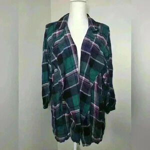 Ady P by Adyson Parker Womens Open Front Tab Sleeve Flannel Plaid Duster